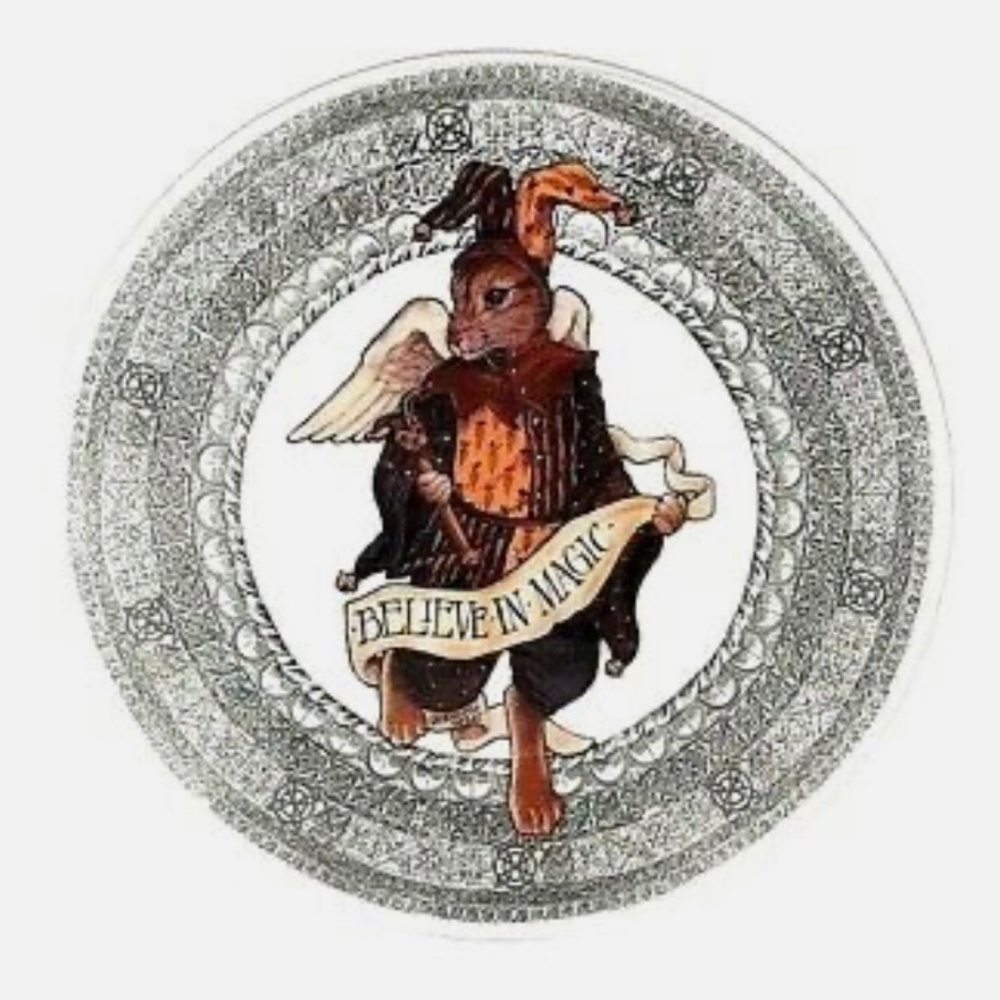 EUC [Joanne West] Painted Believe Magic Glass Jester Rabbit Easter Plate Decor